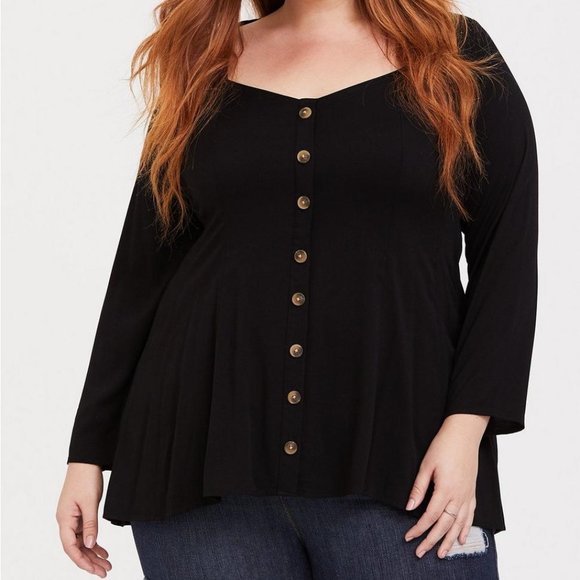 417 TORRID Black Fit And Flare Stretch Challis Button-Up Top - Picture 3 of 4
